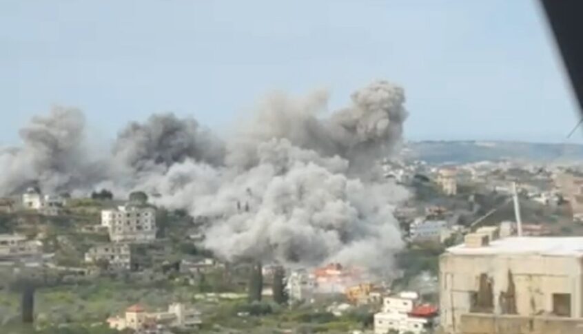 الطيران الحربي الاسرائيلي نفذ عدوانا جويا مستهدفا حي المشاع في مدينة النبطية